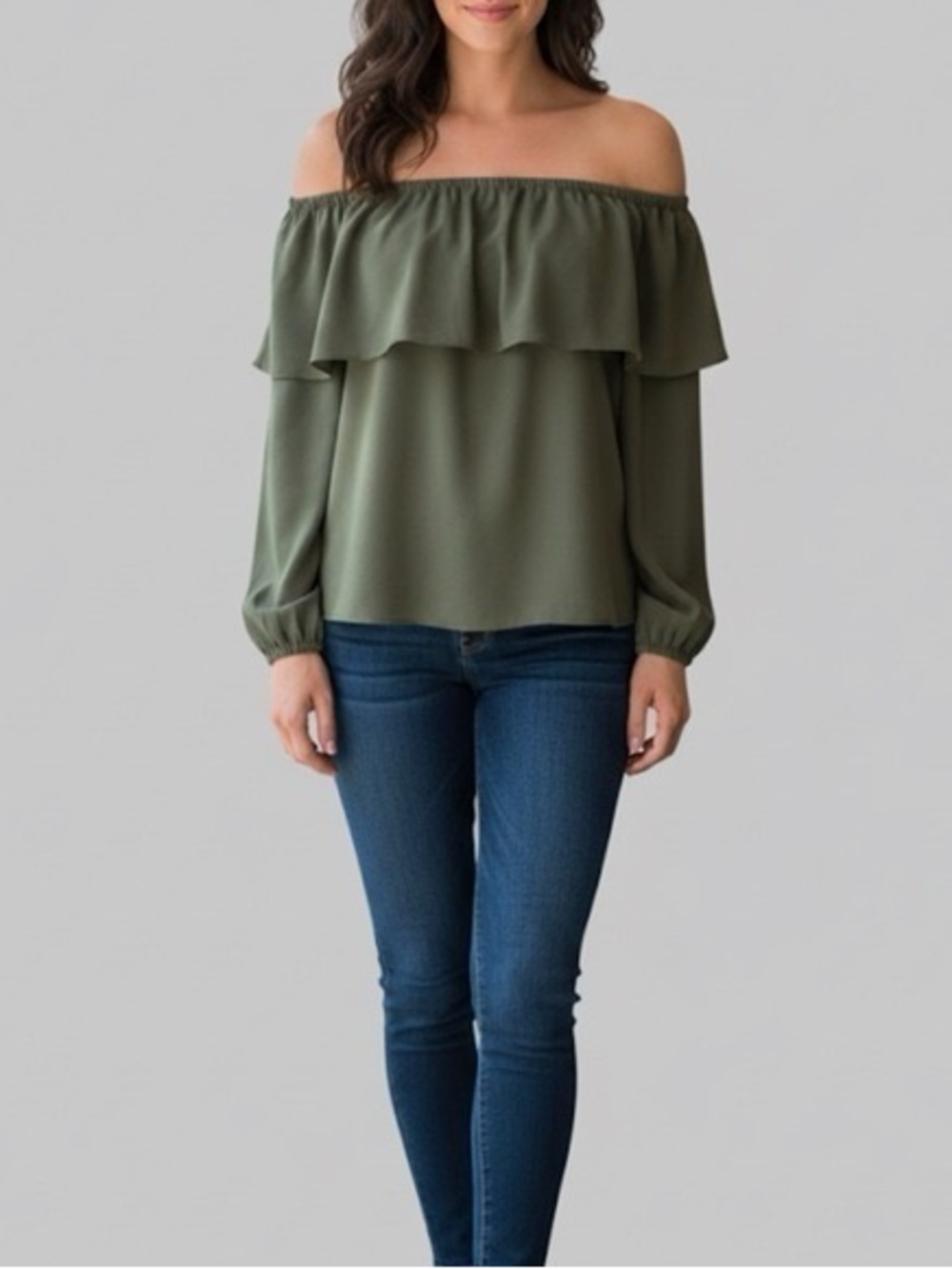 Wilfred by Aritzia Olive Green Off-the-Shoulder Ruffle Top #64227 Sz. S
